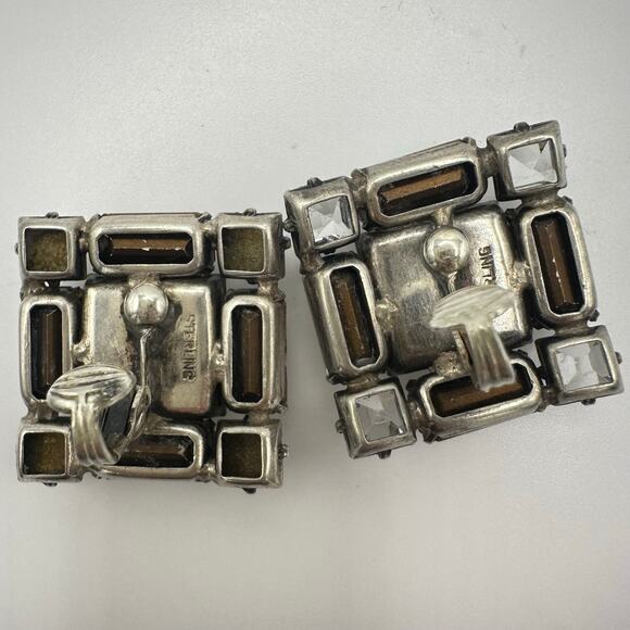 1940s 1950s vintage 925 sterling silver large clear rhinestones clip on earrings - Picture 6 of 8